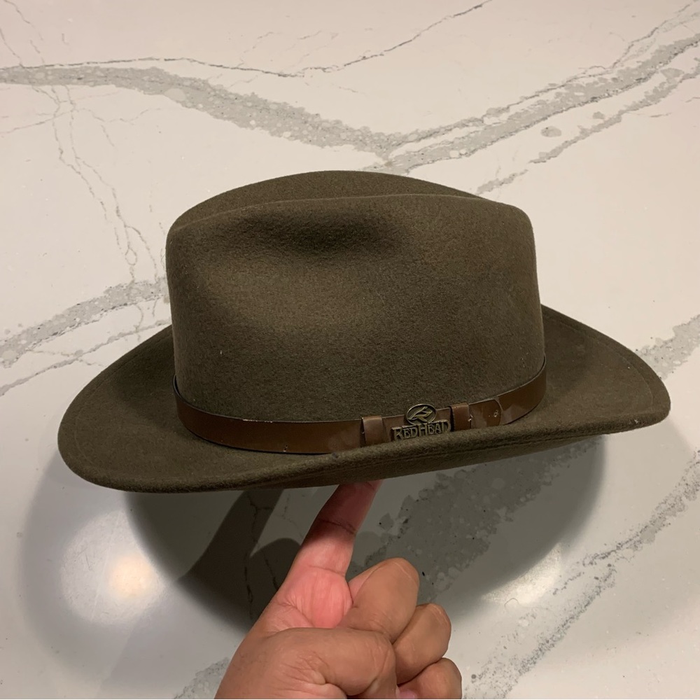 RedHead Fedora Hat Size XL Fishing Accent Band Brown Lite Felt Wool Made USA